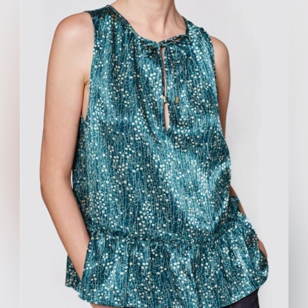 Joie | Women’s Jevan Satin Top | Teal Floral Sleeveless Top | Women’s Top | NWOT - Picture 2 of 12